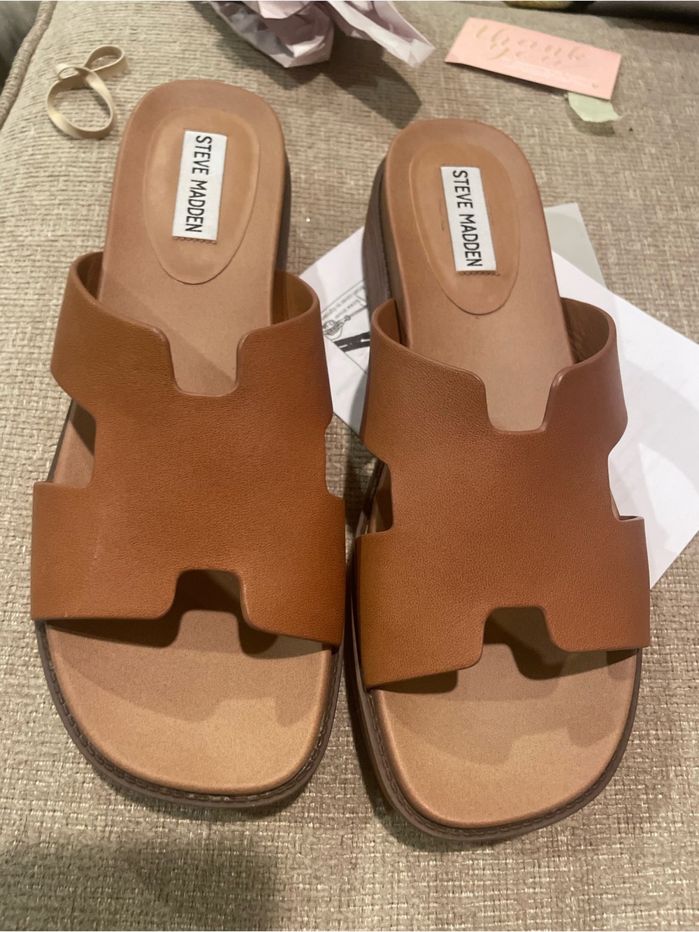 Steve Madden Cognac Brown Cutout Leather Slide Mules